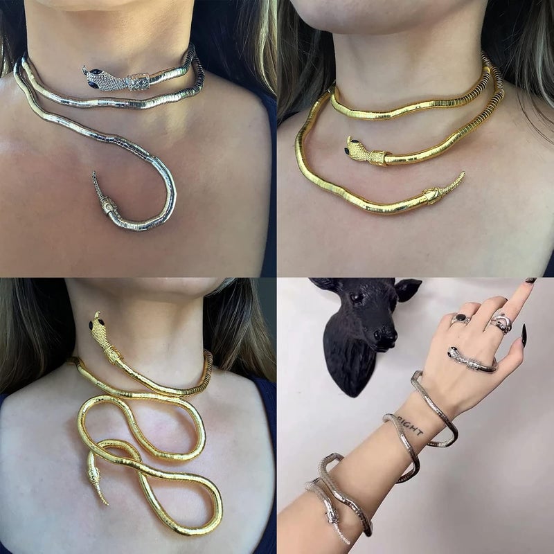 DOLLESS Bendable Snake Necklace for Women Flexible Adjustable Snake Bracelet Choker Halloween Gifts - Image 3